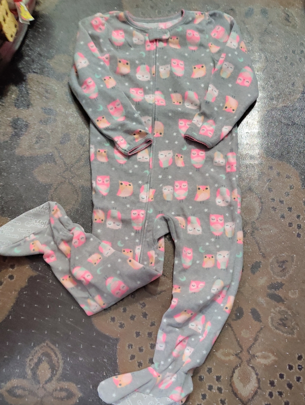 Carter's Gray Footed One-Piece with Pink & Cream Owl Print Nwot $25